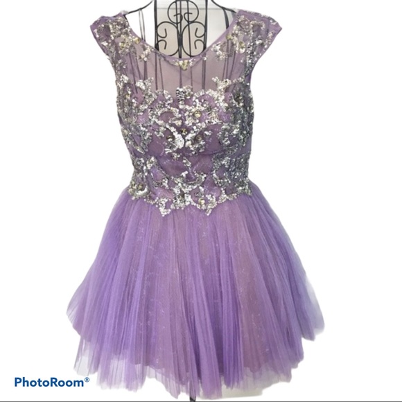 Sherri Hill Lavender Sequined Taffeta Dress Size 8 - Picture 1 of 9